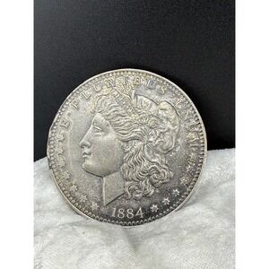 Vintage Morgan Silver Dollar Belt Buckle Silver Tone Coin